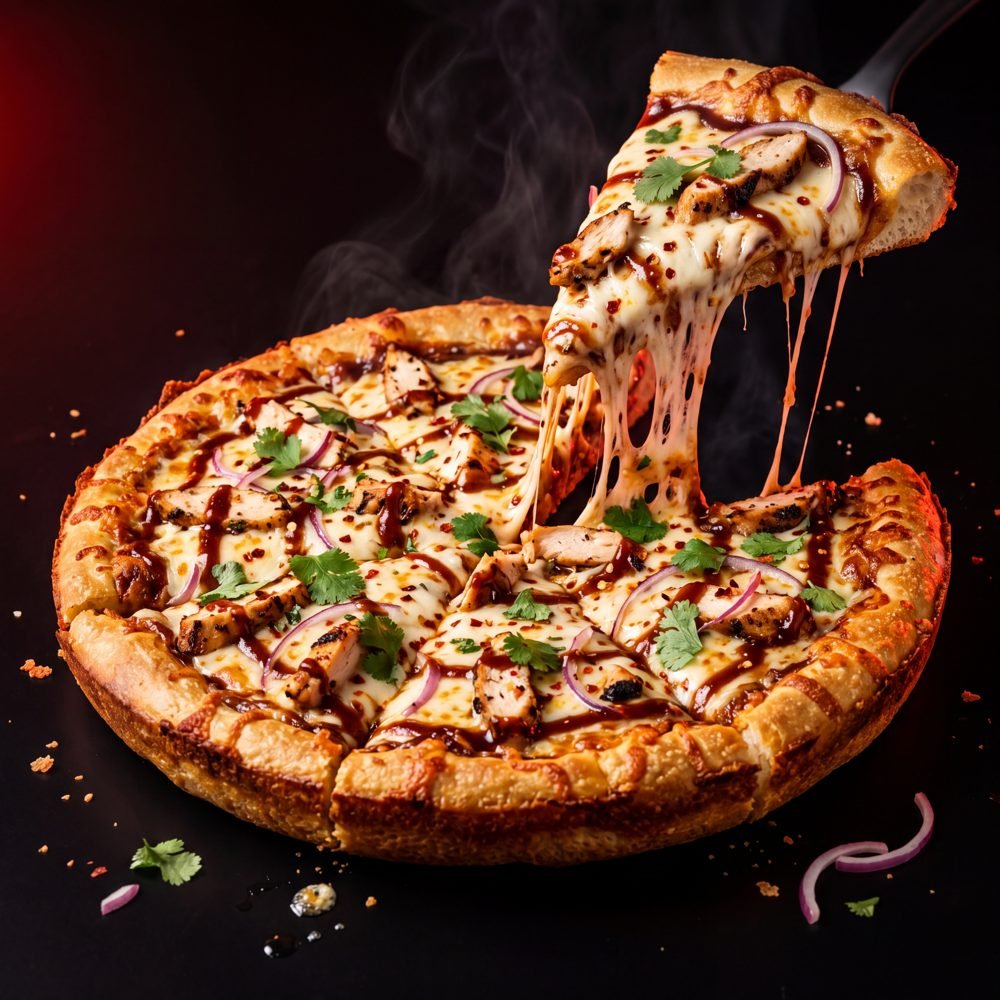 BBQ-Chicken-Pizza mit roten Zwiebeln
