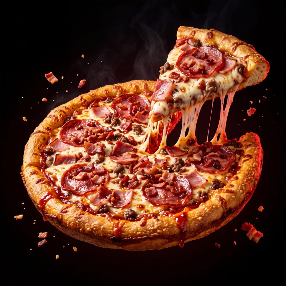 Meat-Feast-Pizza mit Salami, Schinken, Hackfleisch, Speck